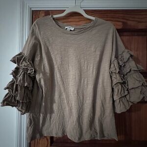 Umgee Tan Ruffled Sleeve Blouse
